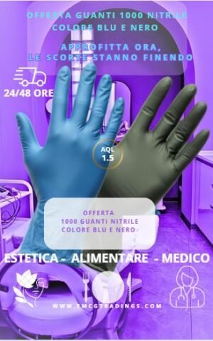 1000 guanti in nitrile monouso neri o blu
